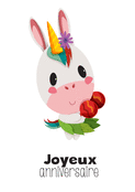 Joyeux anniversaire avec une licorne joyeuse